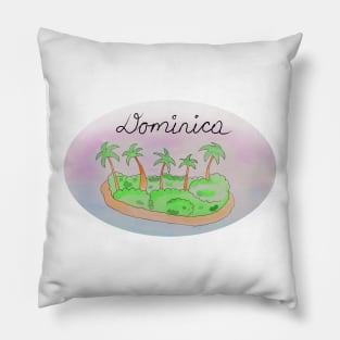 Dominica watercolor Island travel, beach, sea and palm trees. Holidays and vacation, summer and relaxation Pillow