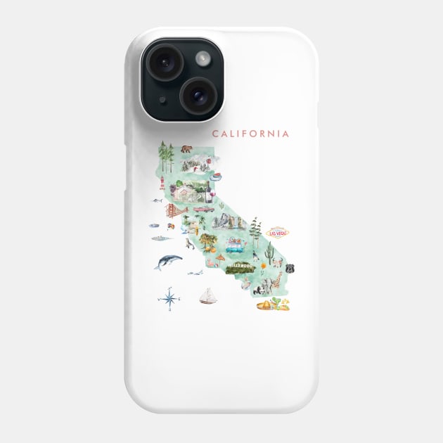 Illustrated Map of California Phone Case by crazycanonmom