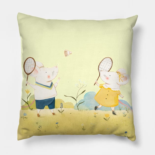 Badminton Players Pillow by judithloske