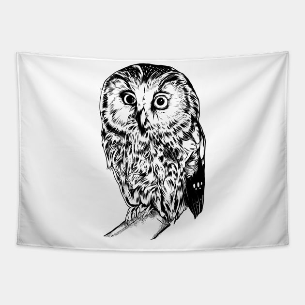 Line drawing - owl Tapestry by Modern Medieval Design