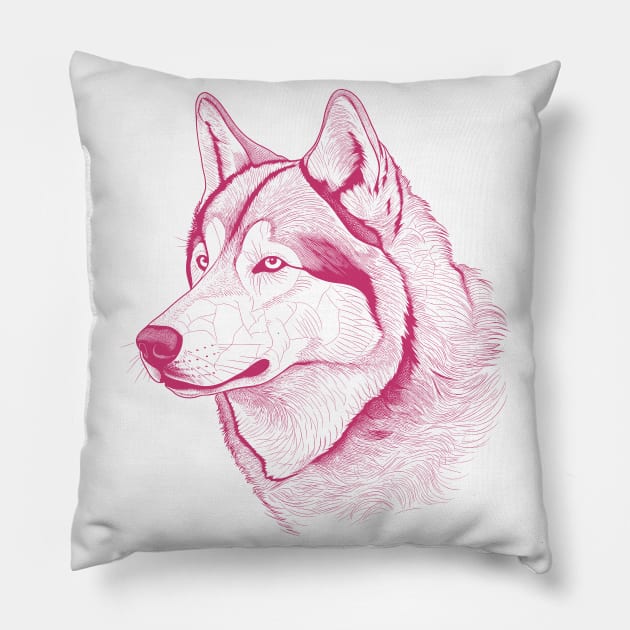 Alaskan Malamute Dog Minimalistic Pink Line drawing Pillow by Danielleroyer