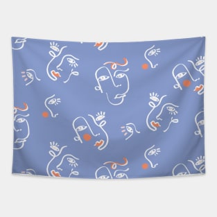 Very Peri Abstract Faces Tapestry