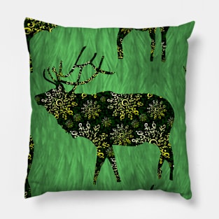 Christmas Ornament Bucks on Green Grass Pillow