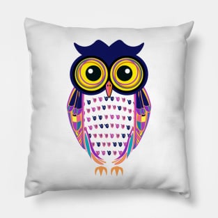 Cool Funky Night Owl Colorful Bird Pillow