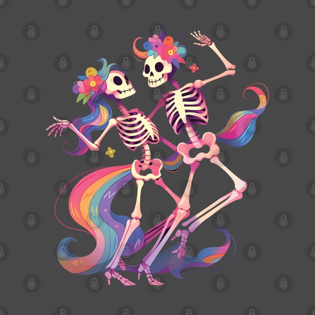 Dancing Skeleton Rainbow Romance by Lunatic Bear