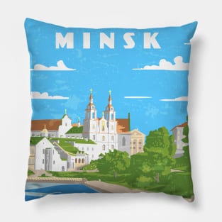 Minsk, Belarus.Retro travel poster Pillow