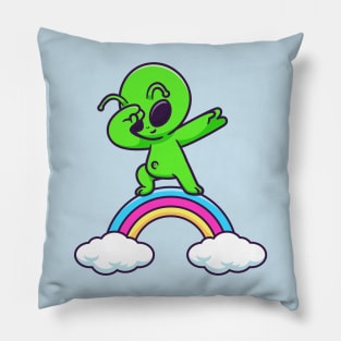 Cute Alien Dabbing On Rainbow Cartoon Pillow