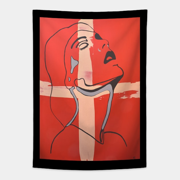 Womans face outline on red ground Tapestry by PrintsHessin