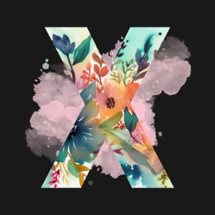 Watercolor Floral ‘X’ , Monogram , Alphabet T-Shirt