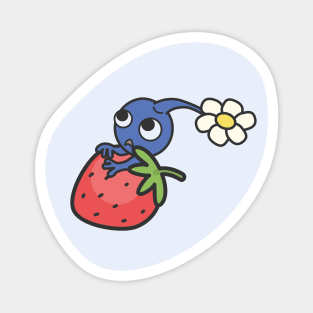 Blue Pikmin on a strawberry Magnet