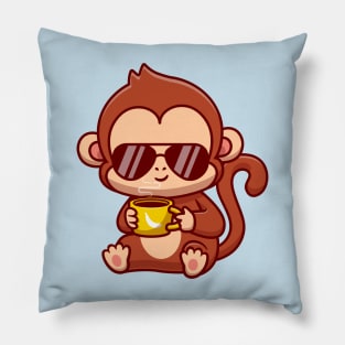 Cute Cool Monkey Drink Coffee Cartoon Pillow