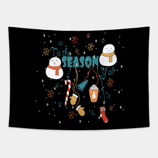 Tis the Season New Year Snowman tree Vibes coffee Love Cute Holiday Gift Tapestry