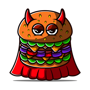 Cute Super Evil Burger Illustration. T-Shirt