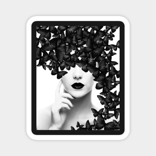 Woman, Girl, Butterflies, Lips print, Fashion art, Fashion print, Scandinavian art, Modern art, Wall art, Print, Minimalistic, Modern Magnet