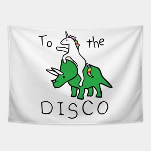 To The Disco (Unicorn Riding Triceratops) Tapestry