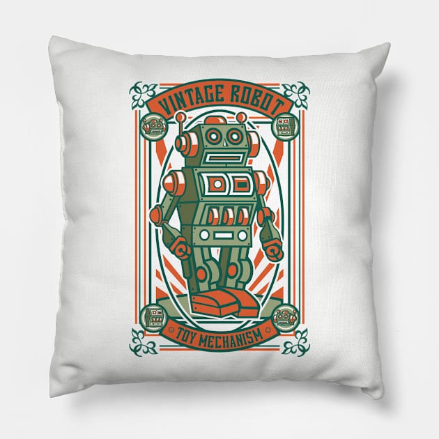 Vintage Robot Pillow by roachgraphic