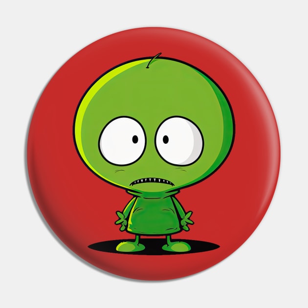 Worried Alien - Little green man Pin by LuneFolk