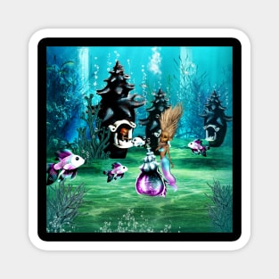 Cute mermaids and fantasy fish in the deep ocean Magnet