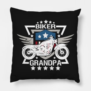 Biker Grandpa White Motorcycle with Stars Pillow