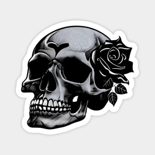 Spooky gothic black skull with a black rose Magnet