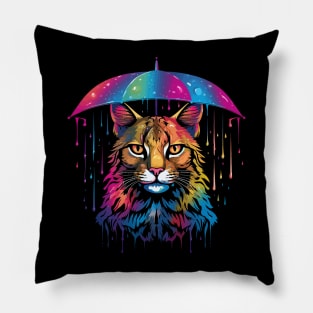Bobcat Rainy Day With Umbrella Pillow