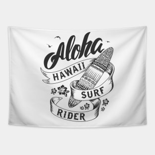 Aloha Hawaii Surf Rider - Black Text Tapestry