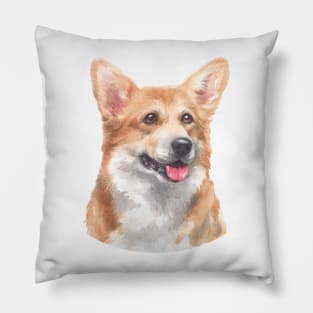 Happy Pembroke Welsh Corgi Watercolor Art Pillow