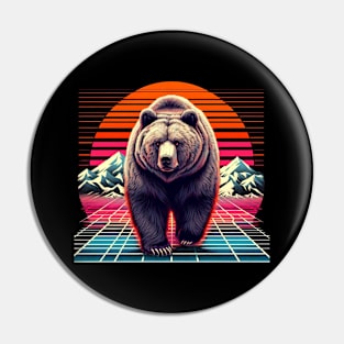 Bear Retro Vintage 80s Style Grizzly Brown Bear Pin