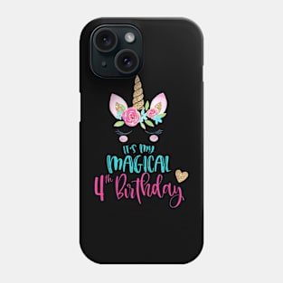 Kids Unicorn 4Th Birthday Party Girls 4 Years Old Phone Case