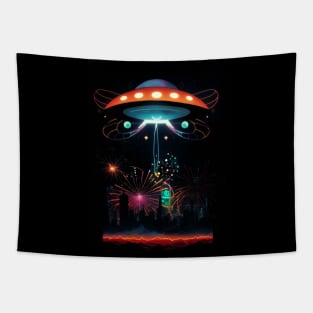 Flying Saucer Over The City UFOs Tapestry