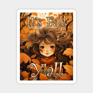 Cute It's Fall Ya'll Autumn Leaves Fun Font Orange Brown for Her Magnet