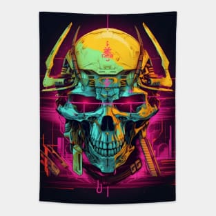 Cyberpunk Neon Samurai Skull Tapestry