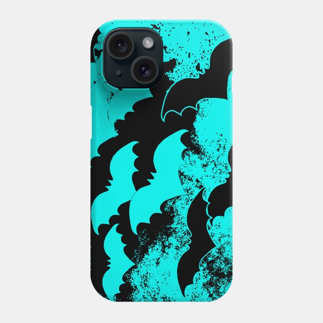 Black Bats In Flight Teal Phone Case by BlakCircleGirl