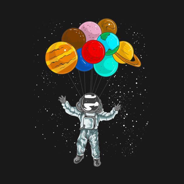 Astronaut In Space Flying With Planet Balloons by theperfectpresents