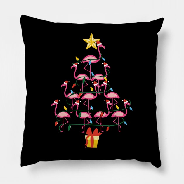 Funny Flamingo Christmas Tree Pillow by MZeeDesigns