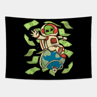 Alien Earth Planet Money Lover Investing Expert Space Money Tapestry