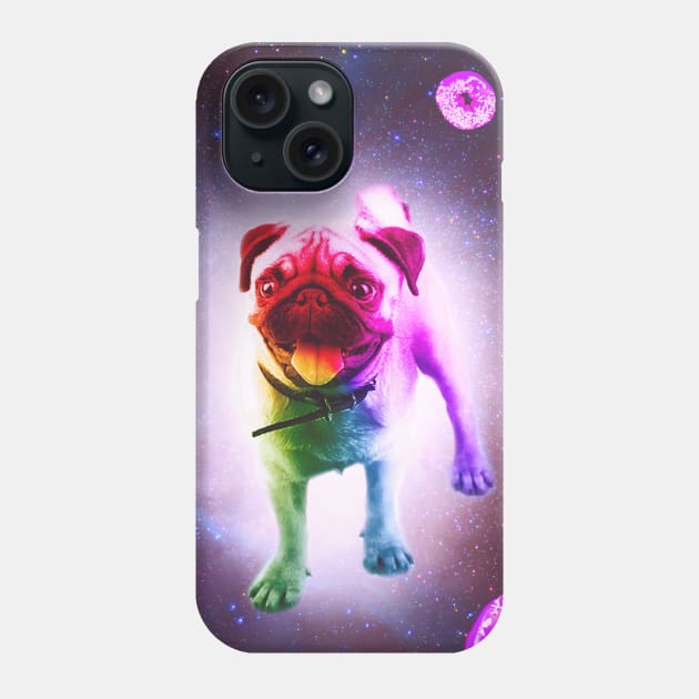 Rainbow Space Pug With Pizza And Doughnut Phone Case by Random Galaxy