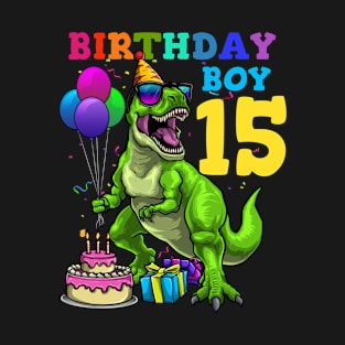 15th Birthday Birthday Boy 15 Dinosaur T-Shirt