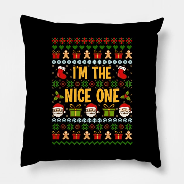 Nice and Naughty Ugly Christmas Matching Sweatshirts Pillow by KsuAnn