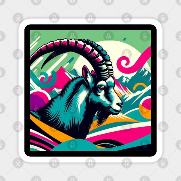 Mountain Majesty - Pop Art Alpine Ibex Magnet by PawPopArt