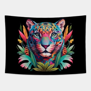 Jaguar with jungle leaves - Psychedelic Jaguar Tapestry
