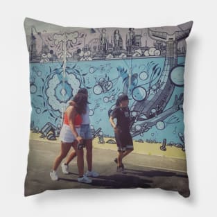 Girls at Coney Island, Brooklyn Pillow