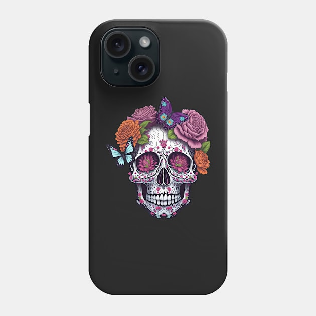 Funny Sugar Candy Skull With Flowers Phone Case by allovervintage