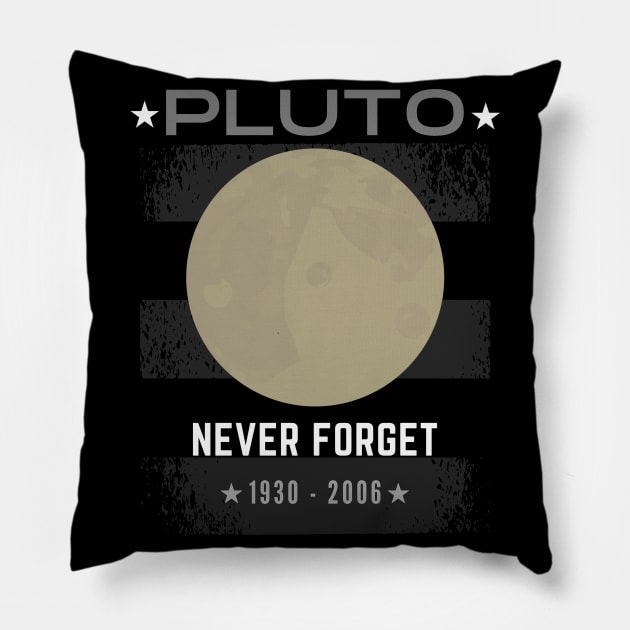 Never Forget Pluto Retro Space Science Graphic Pillow by Fabled Rags 