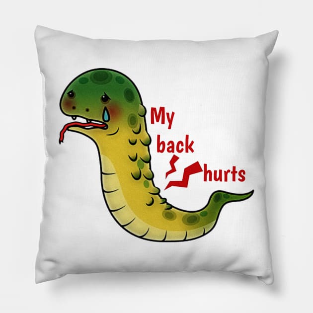 Funny Snake, My Back Hurts. Pillow by Traditional-pct