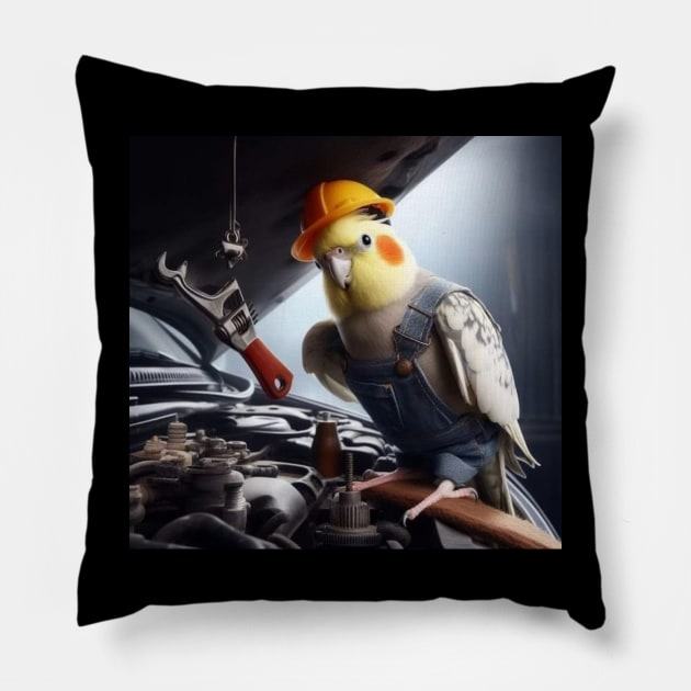 Cockatiel mechanic Pillow by T-Shirts Univers 