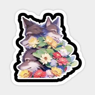 Lone Wolf With Flowers Magnet