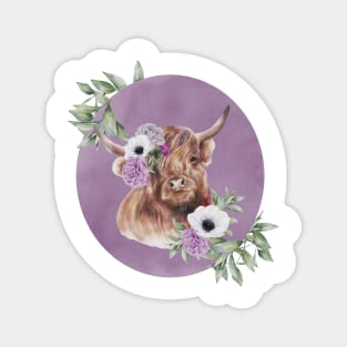 Highland Cow with Flowers Magnet