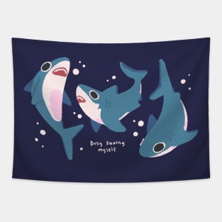 Cute Sharks with Busy Saving Myself Typography Tapestry