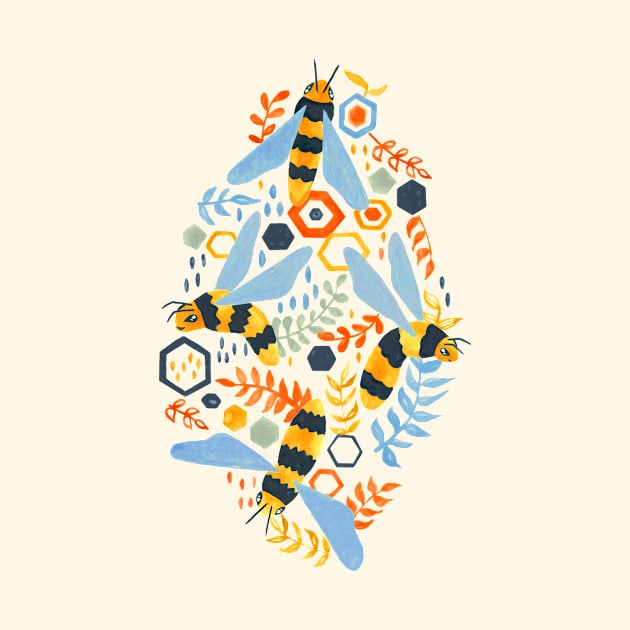 Friendly Gouache Bees by TigaTiga